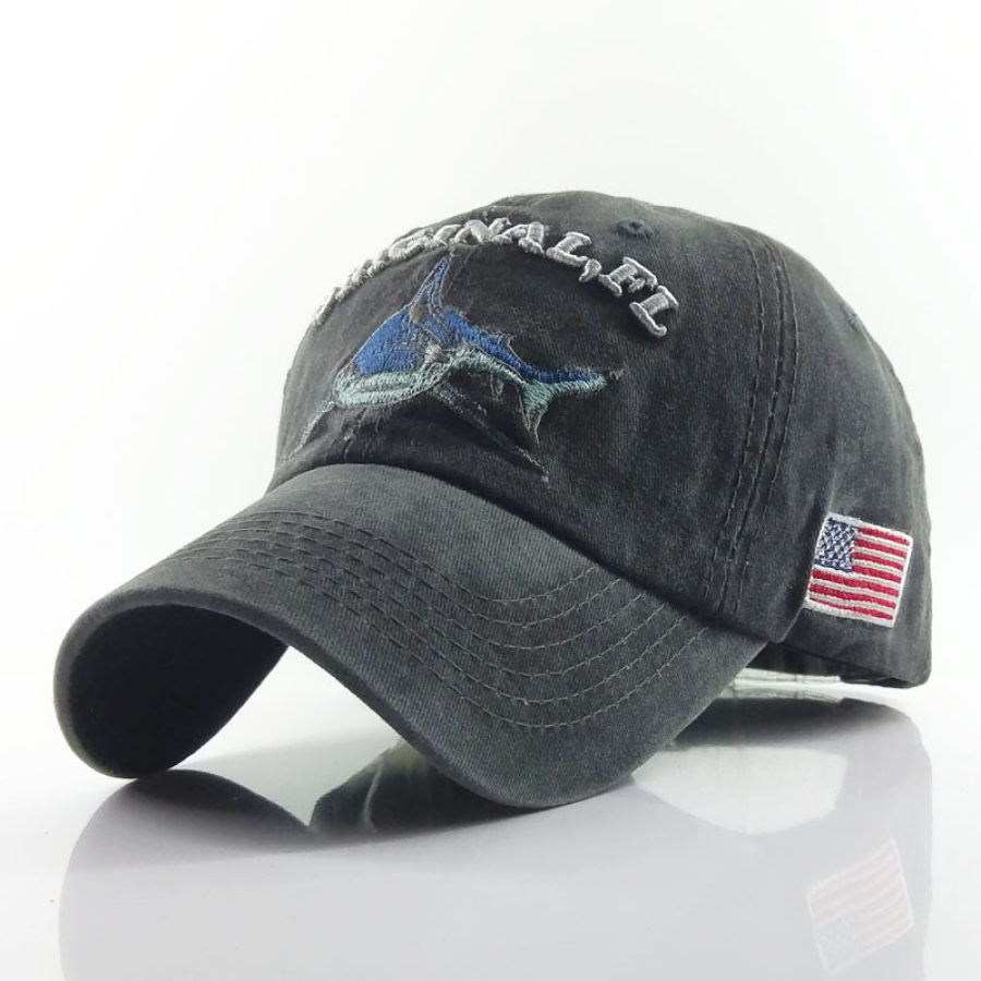 

Men's Outdoor Vintage Wash Water Shark Flag Embroidered Hat