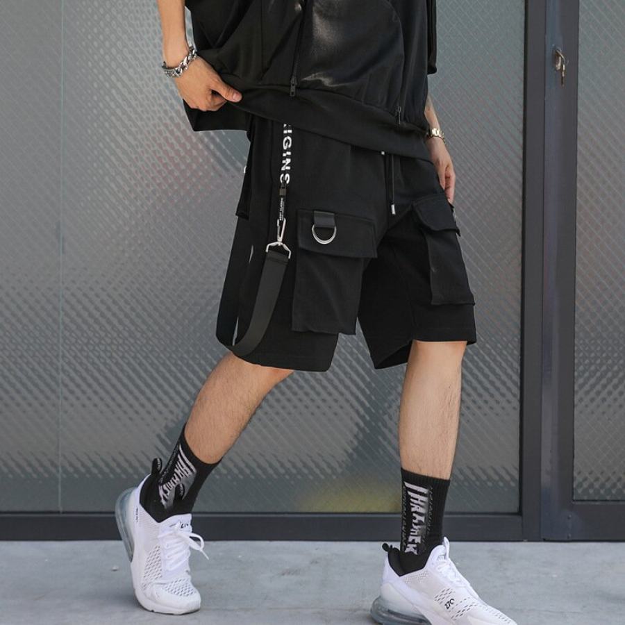 

Strapped Drawstring Black Shorts Pants