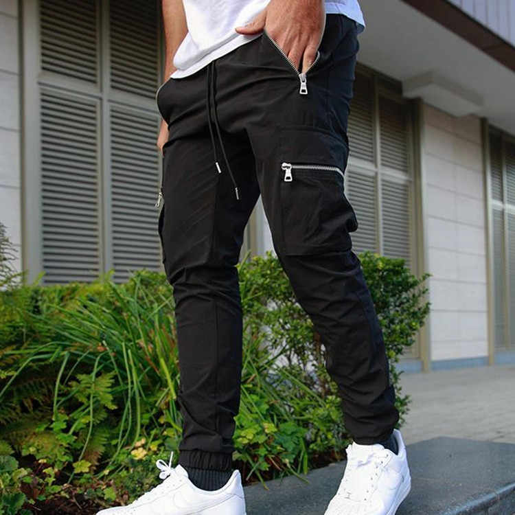 Sports And Leisure Zipper Multi pocket Trousers Men's Fitness Running Training Pants
