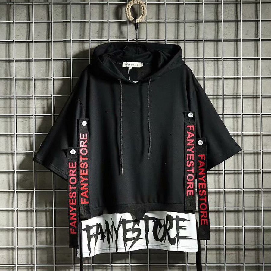 

Men's Fashion Streamer Hooded Contrast T-shirt