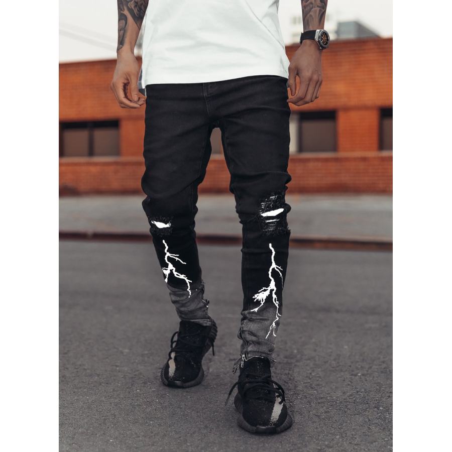 

Lightning Denim Beam Pants Overalls Casual Trousers