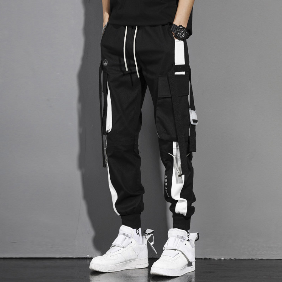 

Black And White Stitching Webbing High Street Small Feet Casual Trousers