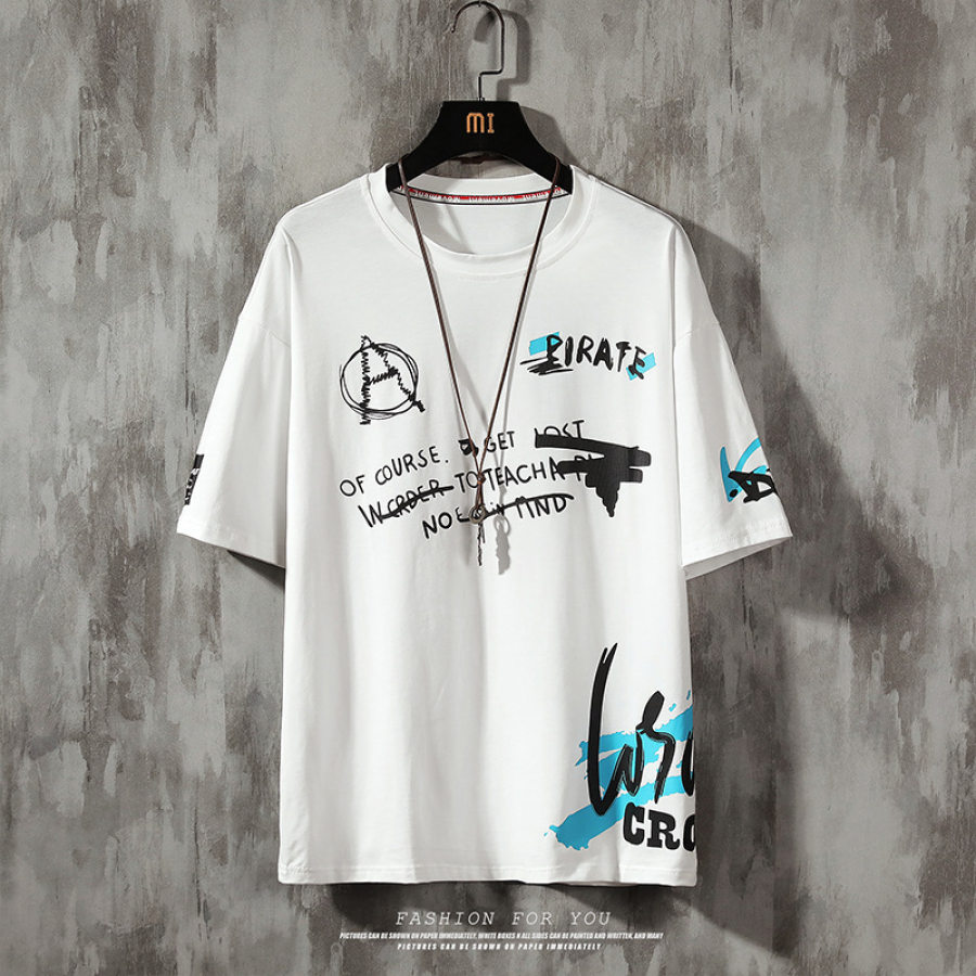 

Summer Short-sleeved T-shirt Tide Brand Male Printing Ins Tide Loose Hip-hop Graffiti Drop Shoulder Top