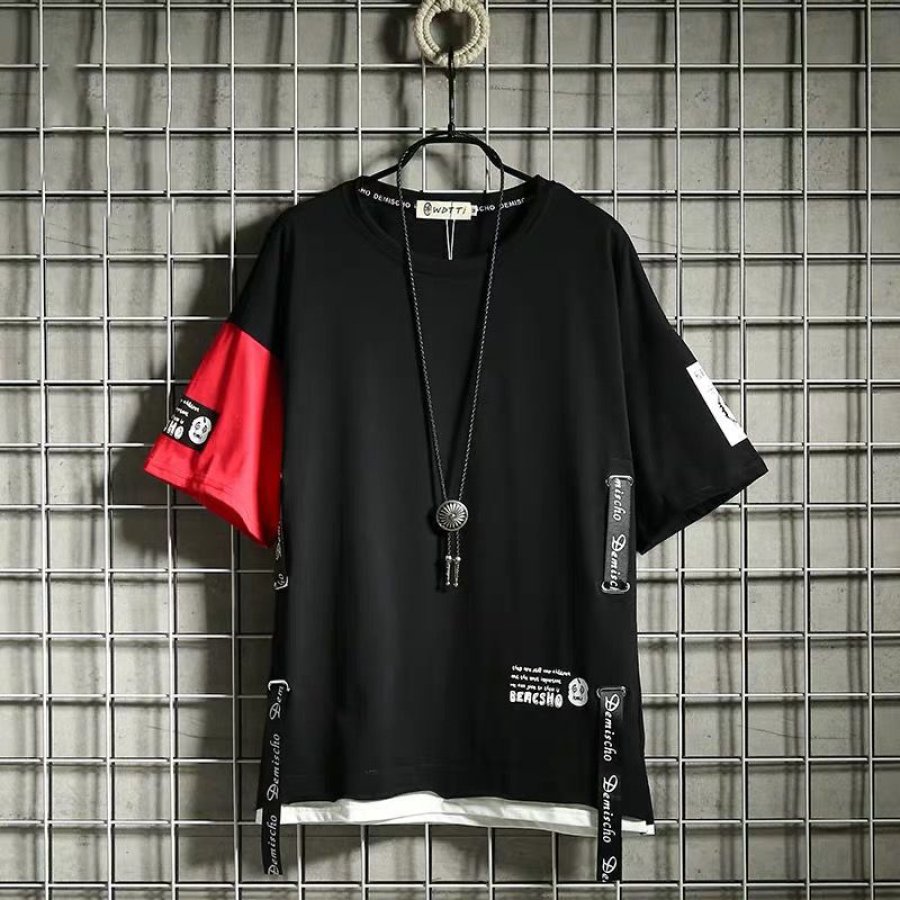

Hip-hop Short-sleeved Men's Loose Color Matching T-shirt Half-sleeved