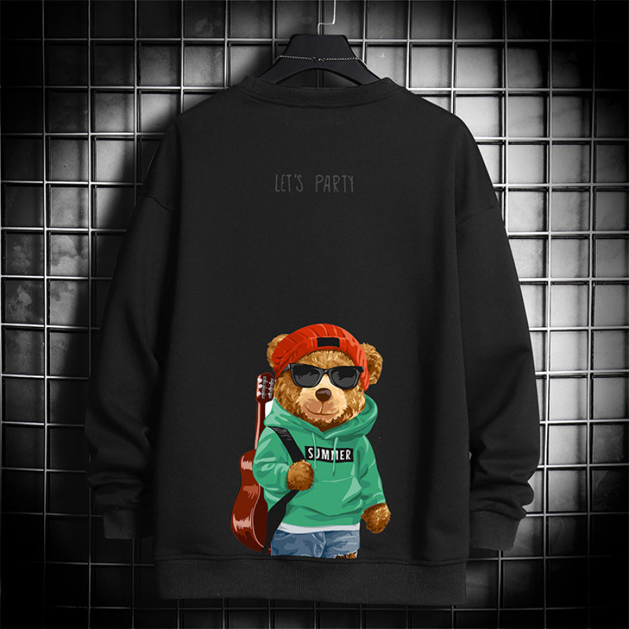 

Cartoon Print Casual Sweater Men's Round Neck Pullover