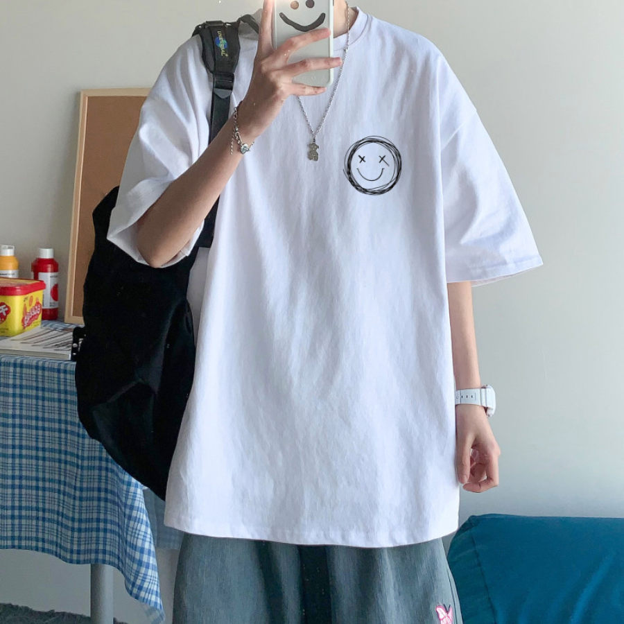 

Casual Crewneck Smiley Face Print T-shirt