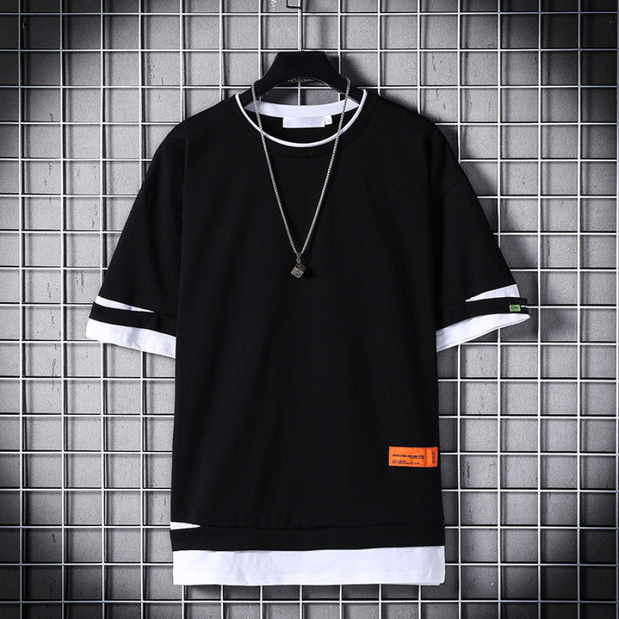 

Contrast Black/White Fake Two Piece T-shirts
