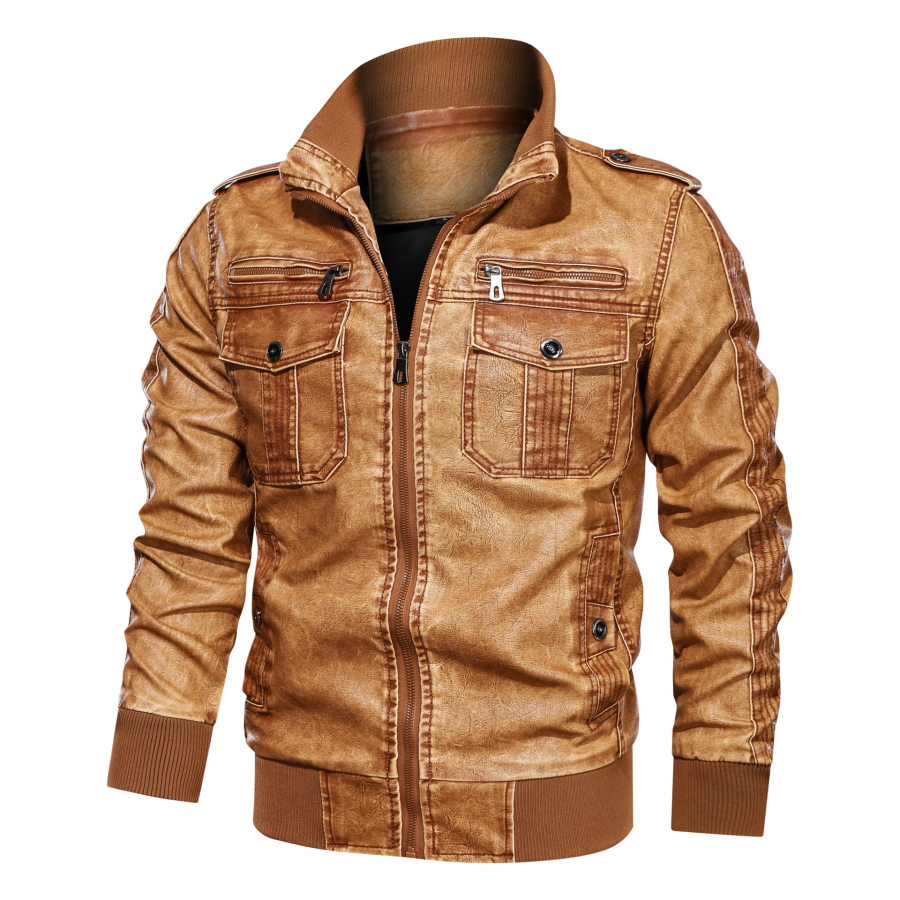 

Men's Outdoor Retro Motorcycle Washing Leather Jacket