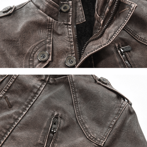 Mens outdoor long leather coldresistant jacket