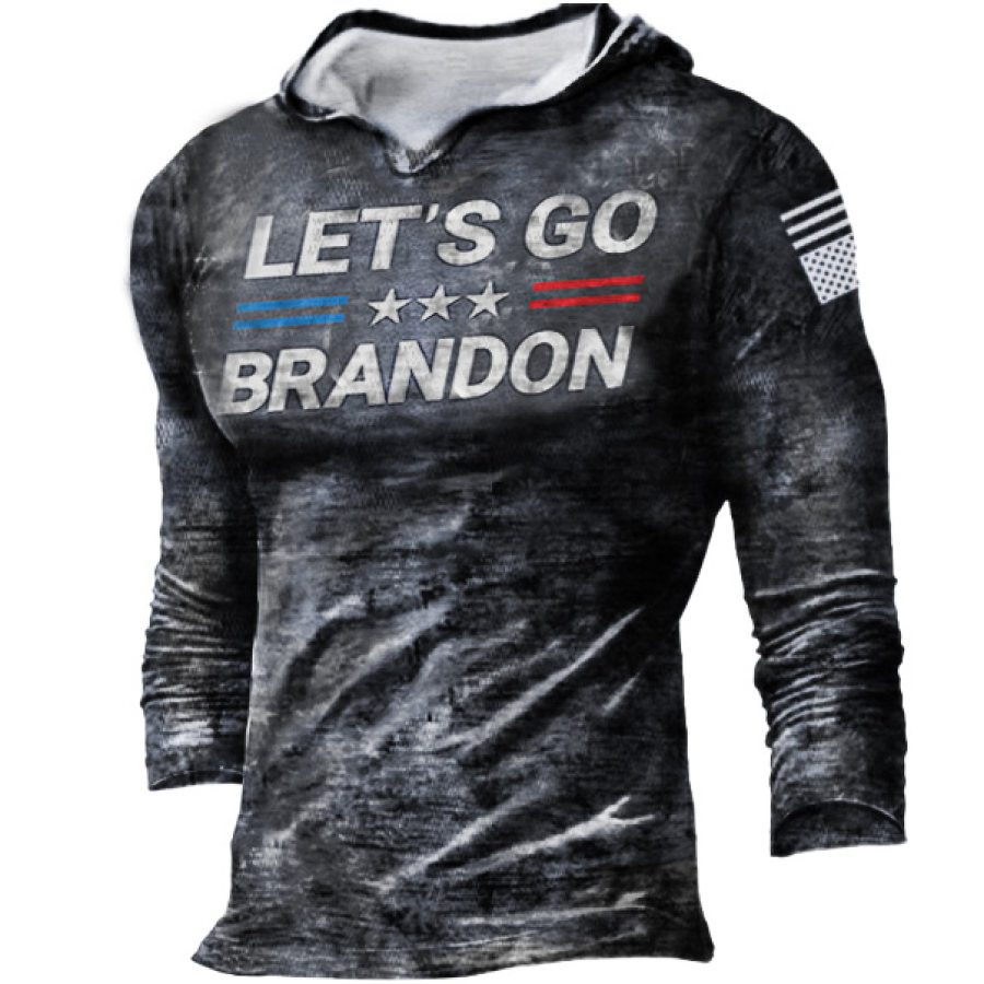 

Let's Go Brandon Printed Outdoor Sports Mens Long Sleeved Hooded T-shirt