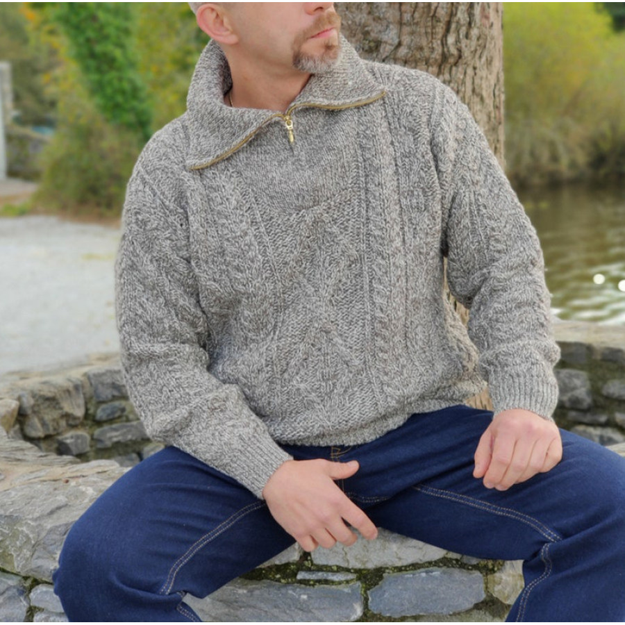 

Men's casual warm lapel sweater
