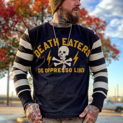 Retro Sleeve Striped Round Neck Shirt