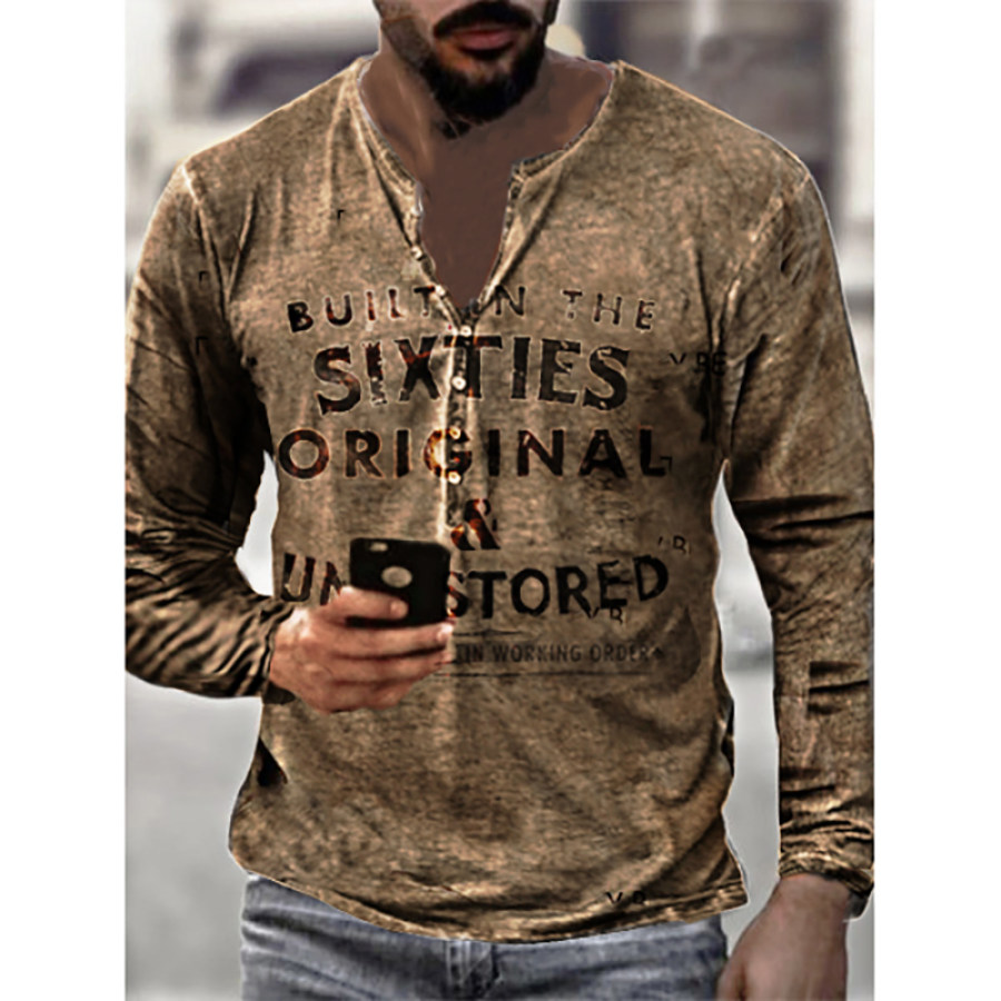 

Built In The Sixties Unrestored Motorcy Printed Henley Shirt