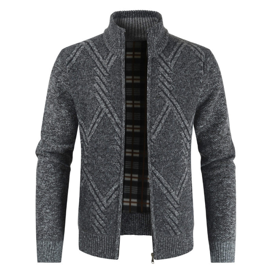 

Mens Knitted Cardigan Thick Sweater Full Zip Stand Collar Warm Jumper