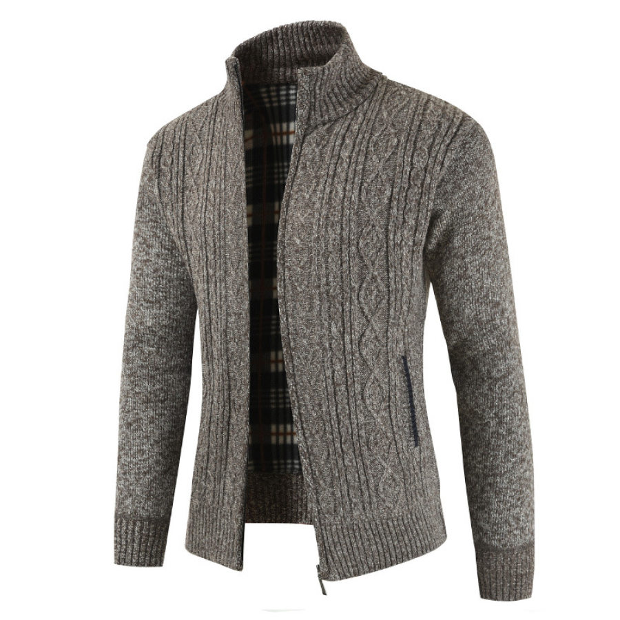 Mens Knitted Cardigan Thick Sweater Full Zip Stand Collar Warm Jumper Fleece Lined Winter Coat, WAYRATES  - buy with discount
