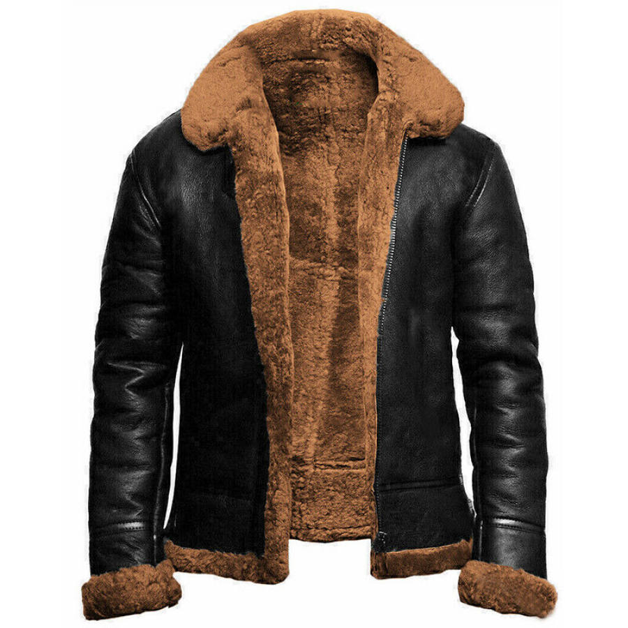 

Mens PU Leather Biker Jacket RAF Winter Faux Fur Motorcycle Bomber Coats Outwear