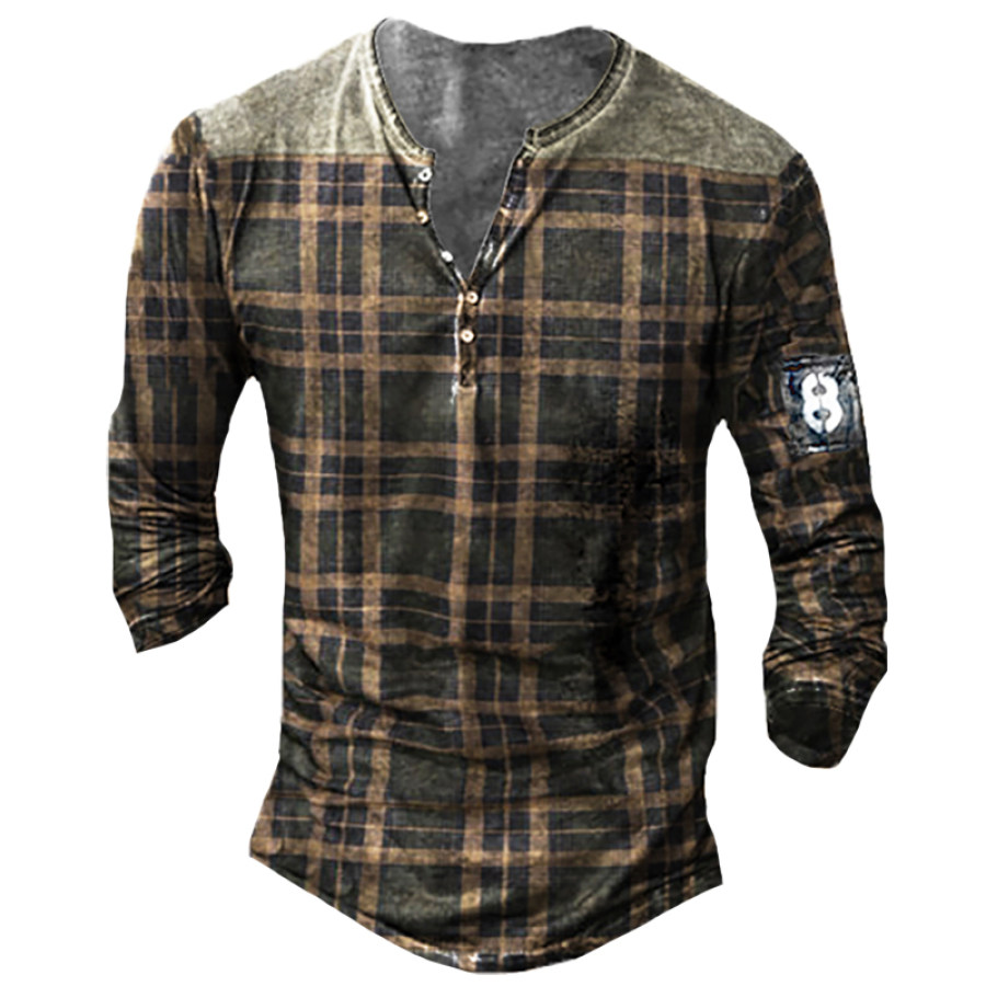 

Men's Outdoor Christmas Check Printed Henley Long Sleeve Shirt