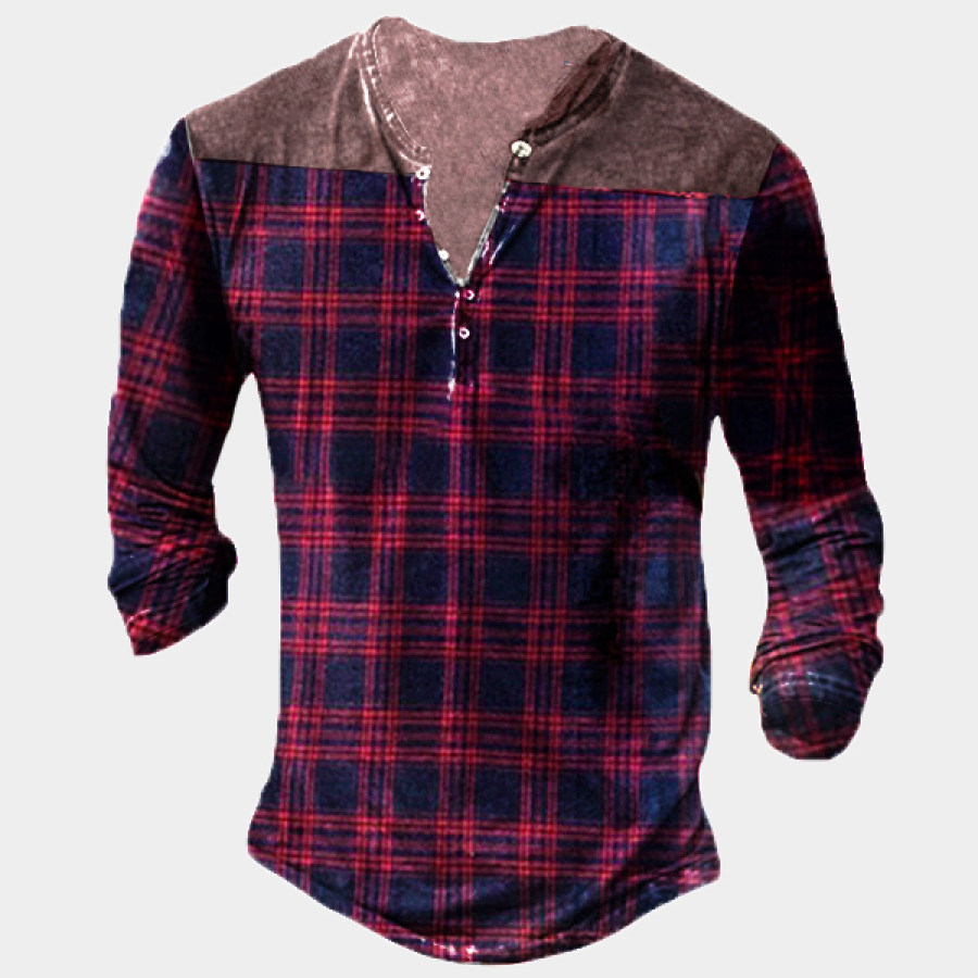 

Men's Outdoor Christmas Check Printed Henry Long Sleeve Shirt