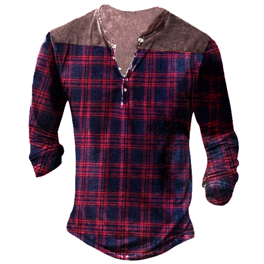 

Men's Outdoor Christmas Check Printed Henley Long Sleeve Shirt