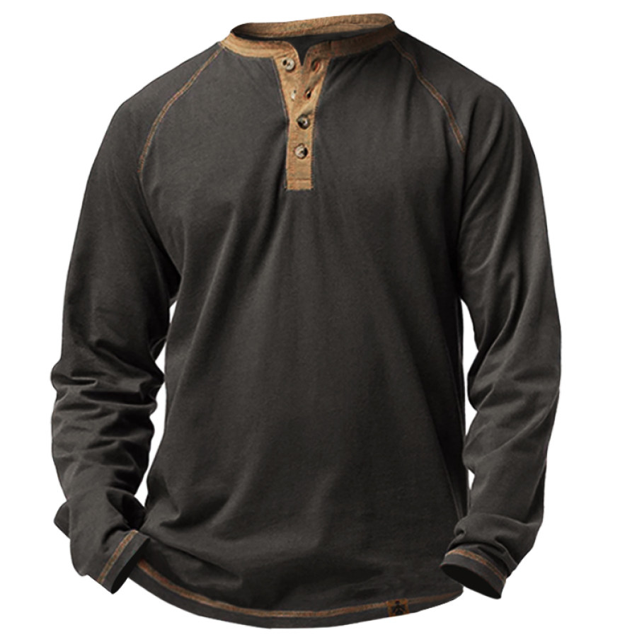 

Men's Outdoor Black Breathable Henley Collar T-Shirt