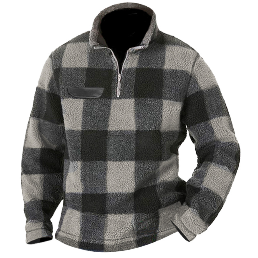 

Men's Outdoor Tactical Checkered Half Zipper Polar Fleece Pullover Sweatshirt