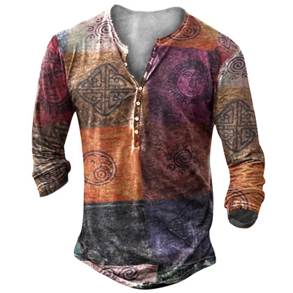 Chemise à Manches Longues Pour Hommes à Coutures Ethniques Totem Henry Button