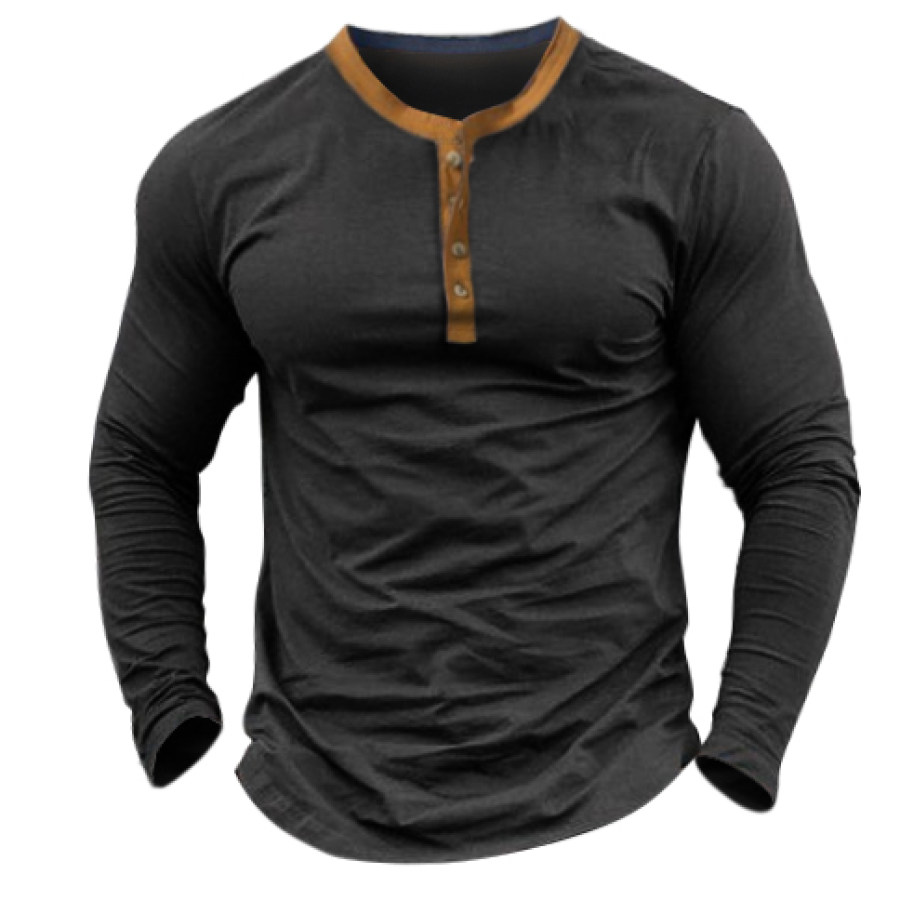 

Men Vintage Henley Button Long Sleeve Shirt