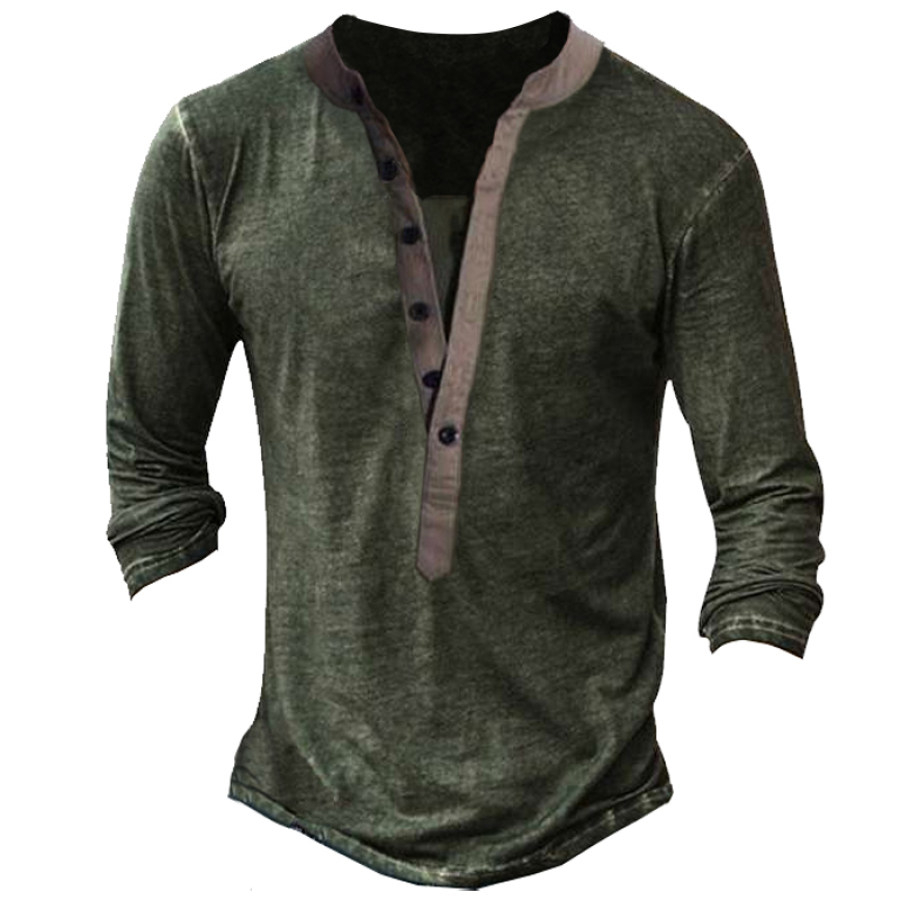 

Men Vintage Henley Button Long Sleeve Shirt