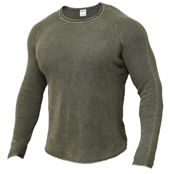 Outdoor Sports Pure Cotton Chic Composition Breathable Men's Long Sleeve Waffle T-shirt