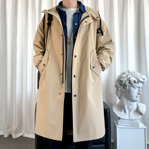 Stylish Solid Color Pocket Hooded Trench Coat - Chrisitina.com 