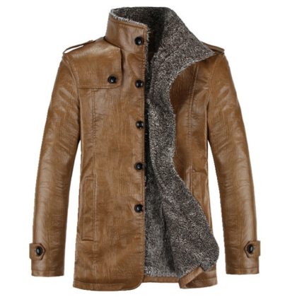 Men's Stand-up Collar Padded Pu Washed Jacket