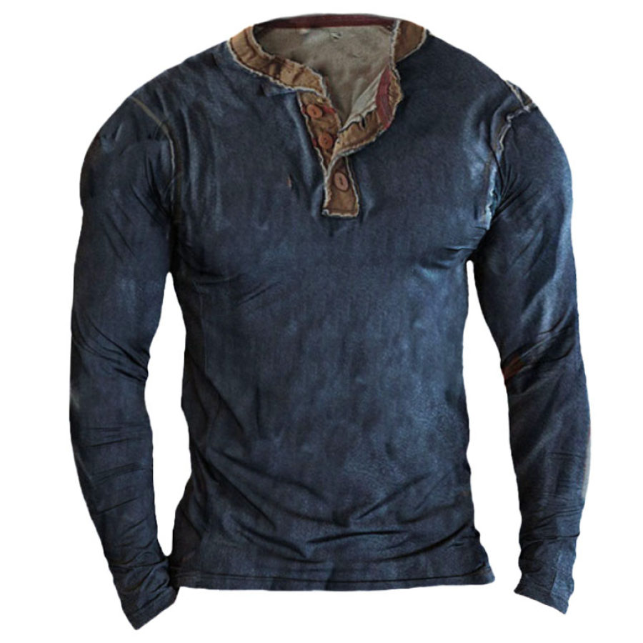 

Camisa De Manga Larga Henley Táctica Retro Al Aire Libre Para Hombre