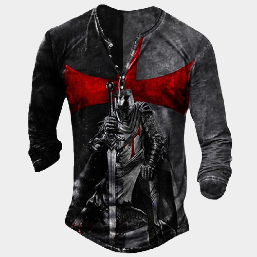 

Men's Vintage Templar Print Henley Shirt