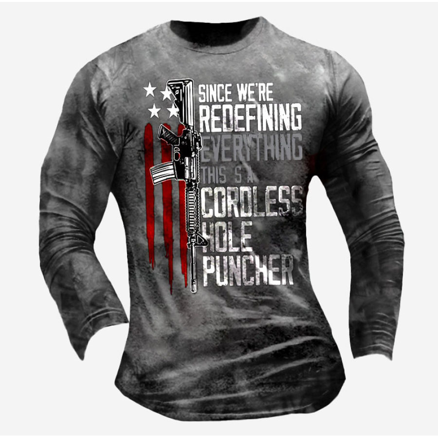 

Men's Retro Letter Print Round Neck Long-sleeved Shirt