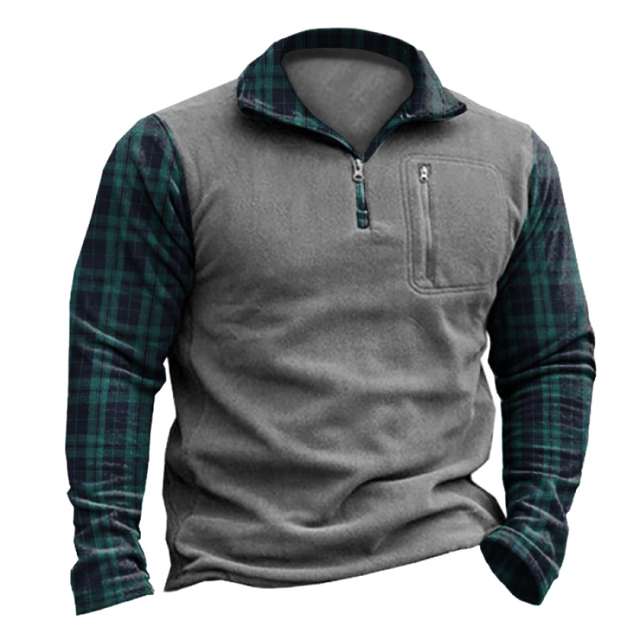 

Men's Fleece Warm Plaid Print Henry Tactical Sweatshirt