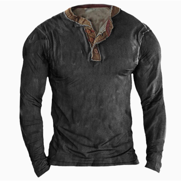 Men's Outdoor Retro Tactical Henley Long Sleeve Shirt - Livemior.com