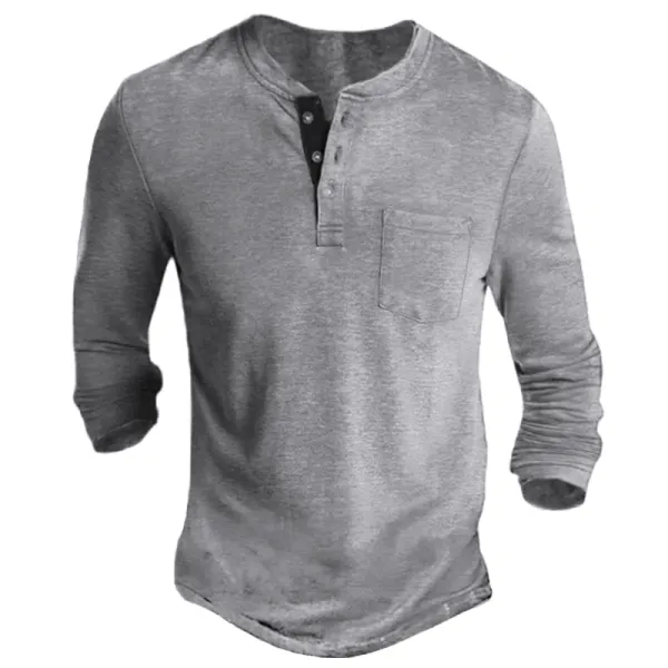Men's Button Half Open Collar Henley Shirt - Enocher.com 