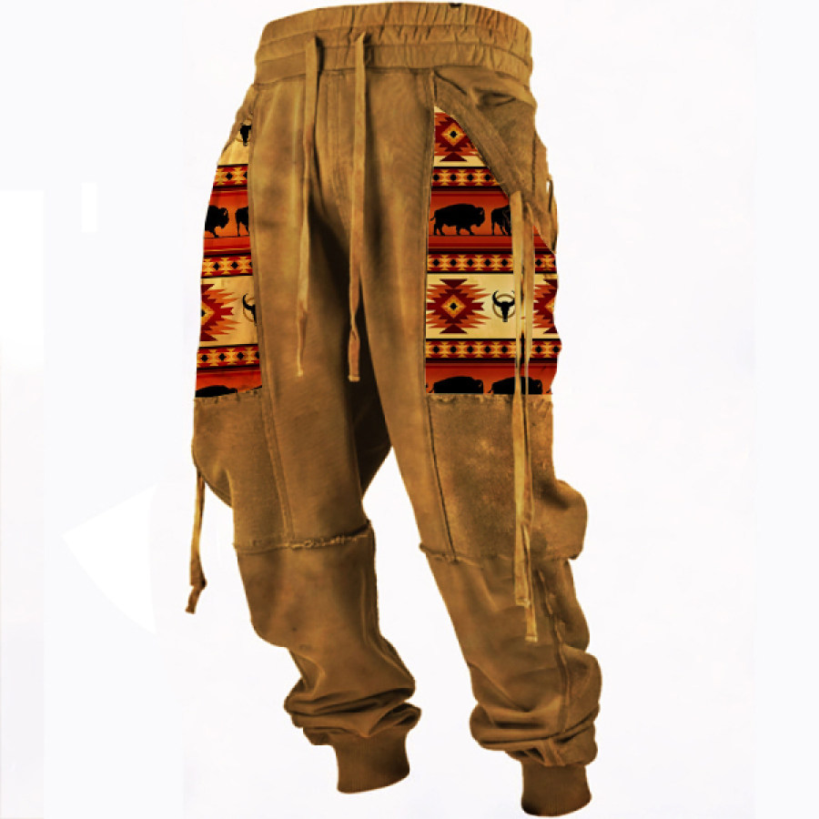

Men's Outdoor Vintage Western Ethnic Pattern Pocket Casual Pants