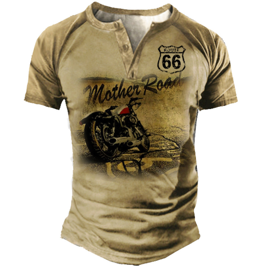 

Men's Vintage Motorcycle 66 Route Print Casual T-Shirt