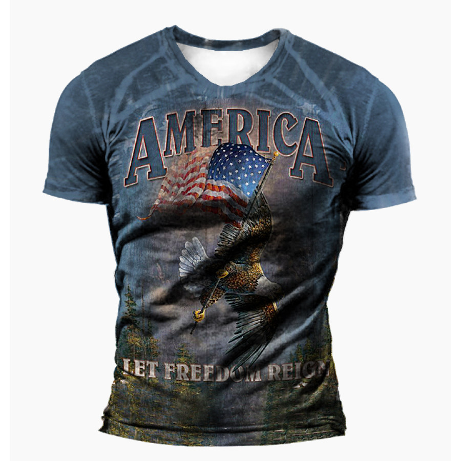 

American Flag Eagle Men's Crew Neck Cotton T-Shirt