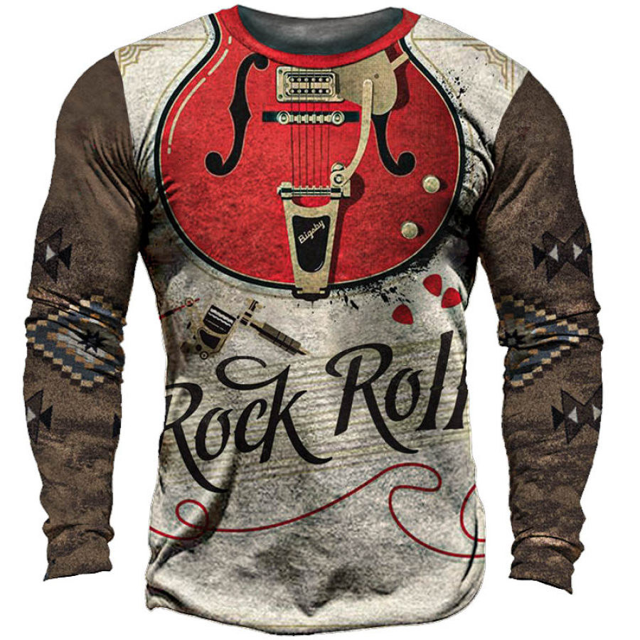 

Men's Vintage Rock Roll Electric Guitar Long Sleeve T-Shirt