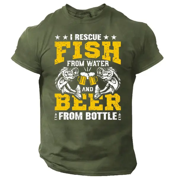 I Rescue Fish From Water & Beer From Bottles Men's Cotton Short Sleeve Crew Neck T-Shirt - Mosaicnew.com 