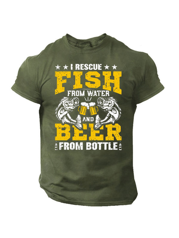 I Rescue Fish From Water & Beer From Bottles Men's Cotton Short Sleeve Crew Neck T-Shirt