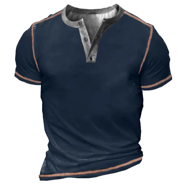 Men's Outdoor Tactical Contrast Henley Collar T-Shirt - Mosaicnew.com 