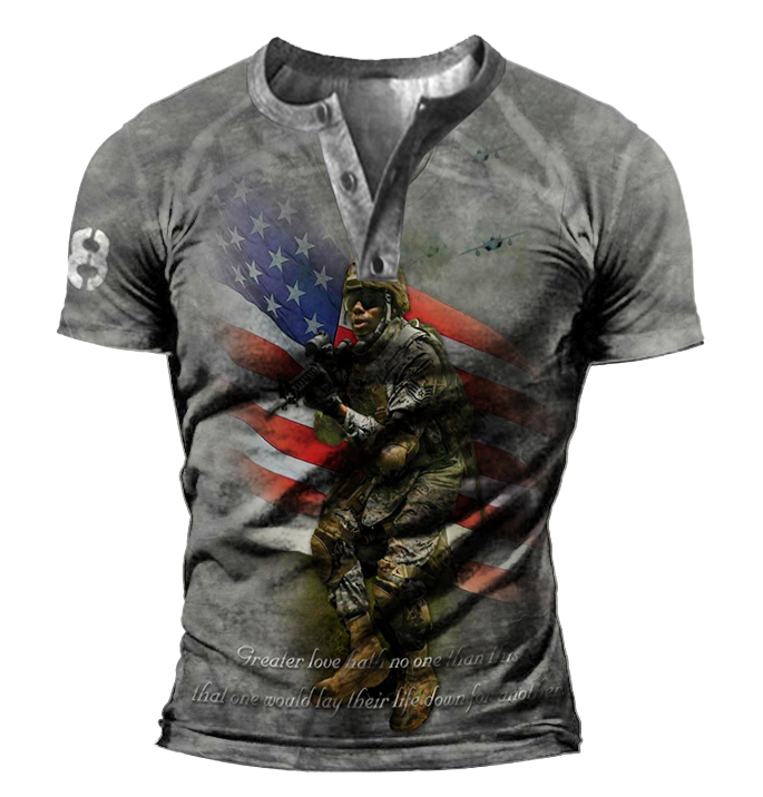 Men's American Soldier Tactical Chic Henley Collar T-shirt