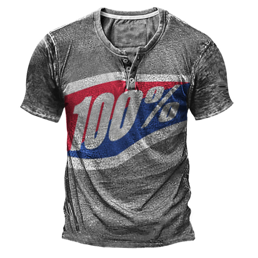 

Men's Henley 100% Printed Short Sleeve T-Shirt