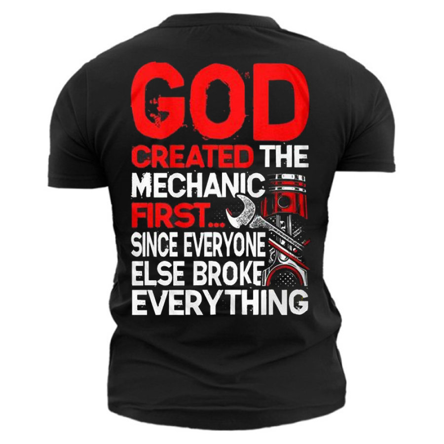 

God Created The Mechanic Men's Tool Print T-Shirt
