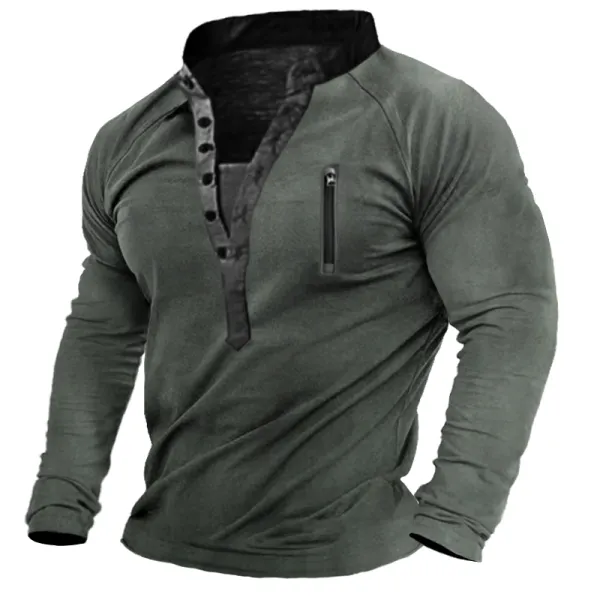 Men's Outdoor Tactical Print Henley Shirt - Blaroken.com 