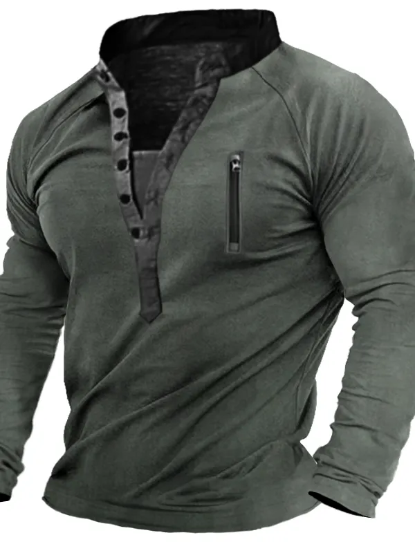 Men's Outdoor Tactical Print Henley Shirt - Oasisjoy.com 