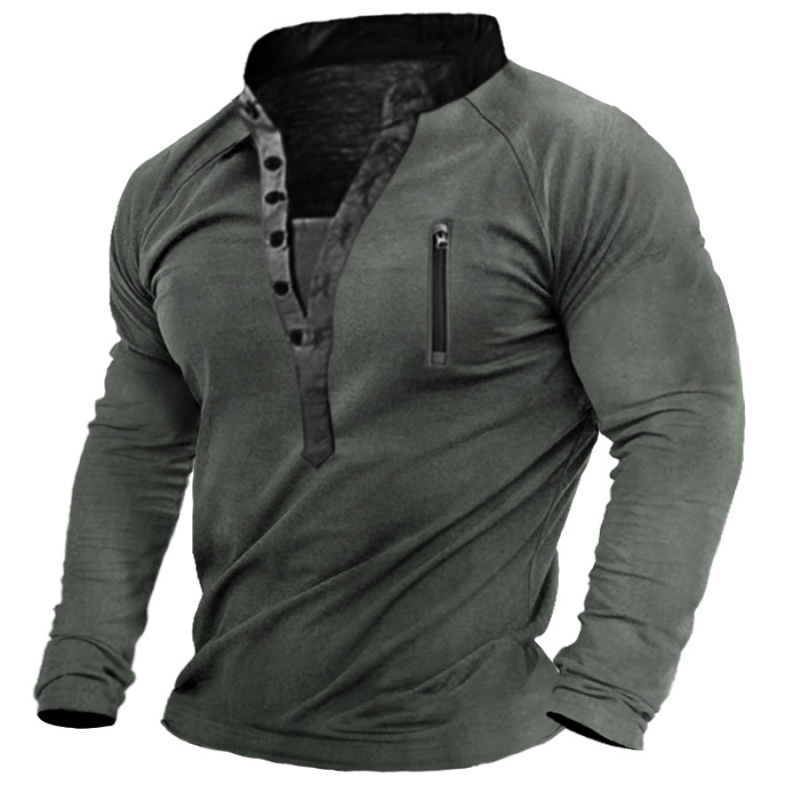 

Camisa Masculina Henley Com Estampa Tática Ao Ar Livre